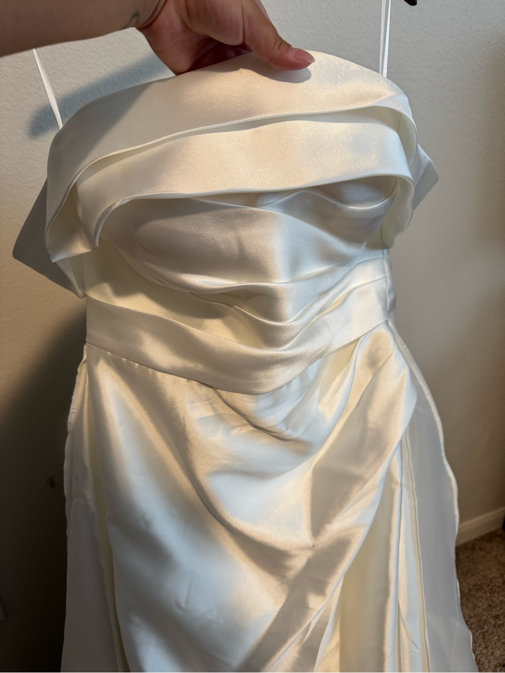 Strapless Ivory Satin Evening Dress
